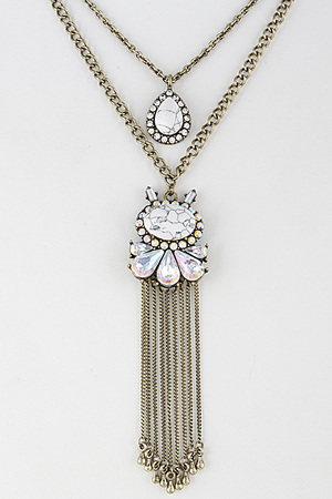 Multi Layered Long Necklace With Rhinestones 6FAB6